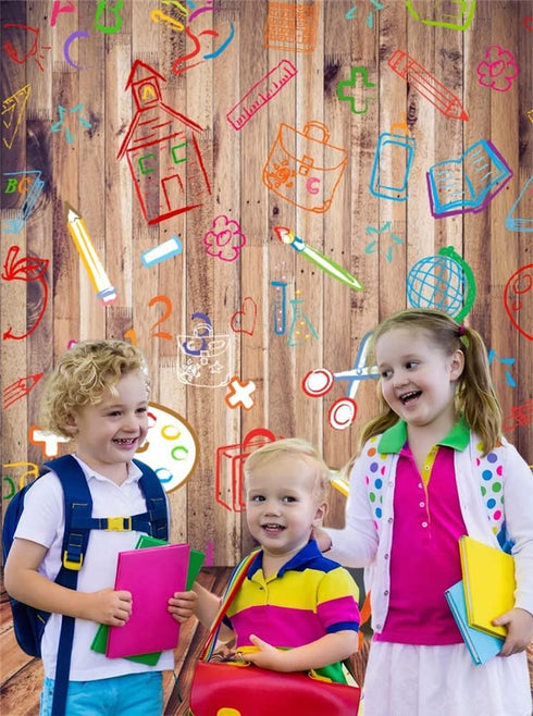 Leowefowa Back to School Backdrop 5x7ft - Vinyl Photography Backdrops with Hand Painted Pencils and Books