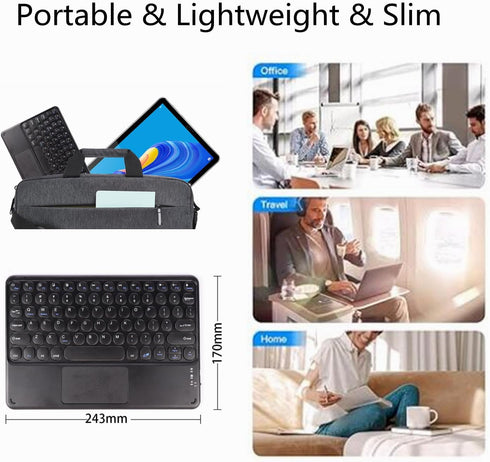 Wireless Bluetooth Keyboard with Touchpad, 10inch Portable Rechargeable Slim Keyboard for iPad/iOS/Android Devices