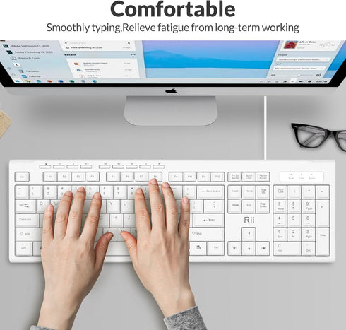 Rii RK907 10/8 7 Ultra-Slim Compact USB Wired Keyboard for Mac and PC,Windows / / Vista/XP(White)