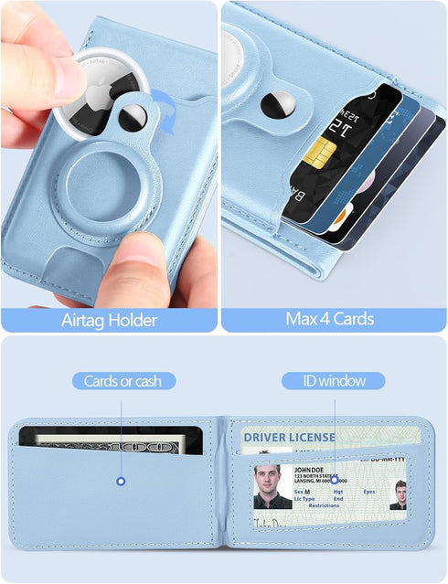 HiWe for Magsafe Wallet Stand, Magnetic Card Holder with Airtag Holder for iPhone 16/15/14/13/12 Series (Sky Blue)