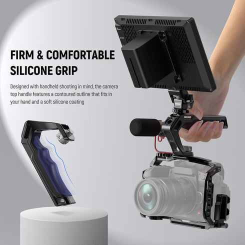 NEEWER CA007 Top Handle + MA006 Monitor Mount Set, Camera Cage Handle with 3/8" ARRI Locating for Field Monitor