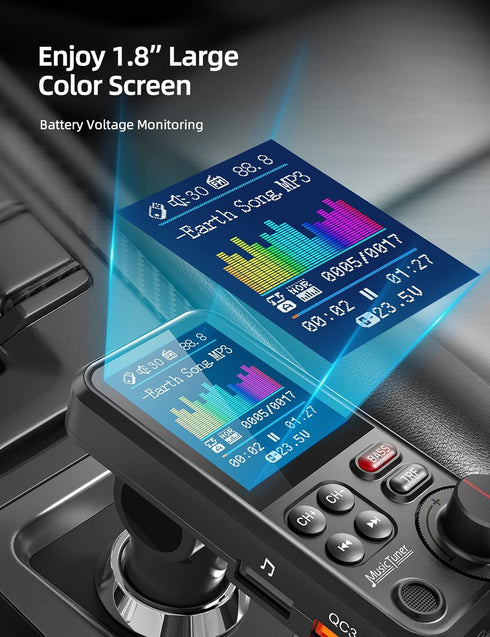 Nulaxy FM Bluetooth Transmitter for Car, Strong Microphone Adapter with 1.8" Color Screen, Supports QC3.0 Charging