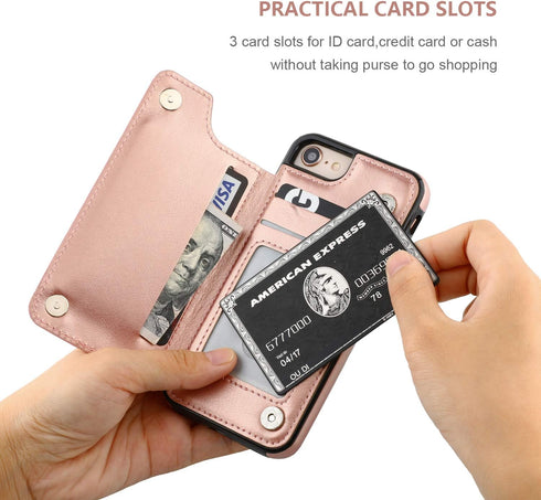 ONETOP Wallet Case for iPhone SE (2022, 2020), iPhone 7/8, Premium PU Leather, Kickstand, Card Holder, Rose Gold