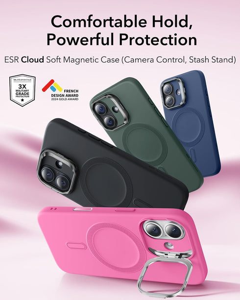 ESR 17, 17, Silicone Case for iPhone Built-in Camera Stash Stand Compatible with MagSafe, Military-Grade Drop