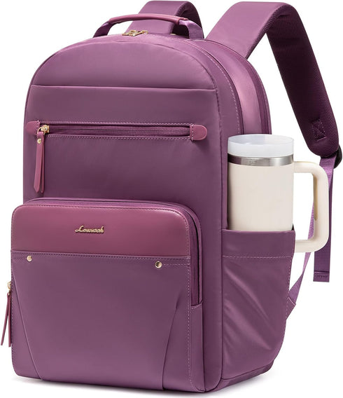 LOVEVOOK Laptop Backpack for Women with Leather Trim & Tumbler Pockets, 15.6"