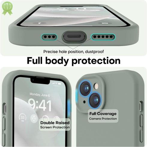 LOVE 3000 Calke Green iPhone 14 Case, Premium Silicone with Soft Anti-Scratch Microfiber Lining Shockproof