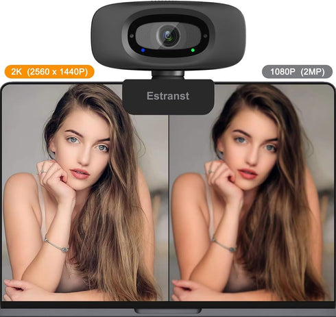 Estranst 2K 1pc Quad HD Webcam with Privacy Cover & Noise-Canceling Microphone, Video Web Streaming Camera for PC