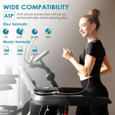 Gueray Portable CD Player with Bluetooth, Anti-Skip Protection, LCD Display, Headphones, AUX Cable