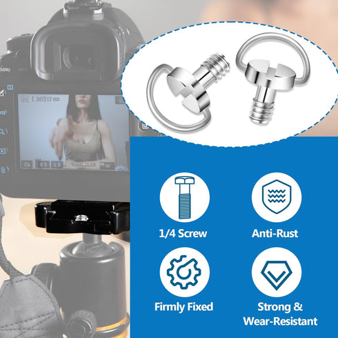 5 Pcs 1/4" Camera Tripod Screw, Stainless Steel Thread D-Ring Quick Release Camera Screws