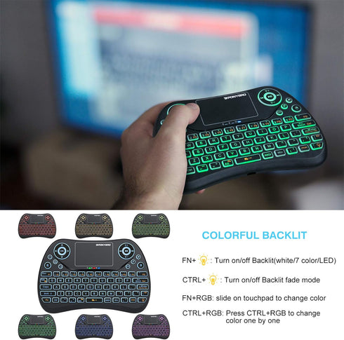 Mini Wireless Keyboard with Touchpad Mouse, 2.4GHz Portable Handheld Keyboard, RGB Backlit, Rechargeable Battery