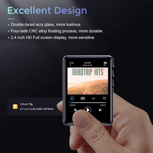 MP3 Player with Bluetooth 5.3, Portable HiFi Lossless Sound Music Player, 64GB Built-in Memory, Supports up to 128GB TF
