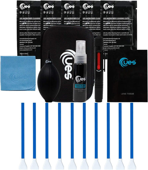 UES Travel Kit for DSLR Camera Sensor and Lens Cleaning: APS-C Swab, Cleaner, Air Blower, Microfiber Cloth, Lens Pen,