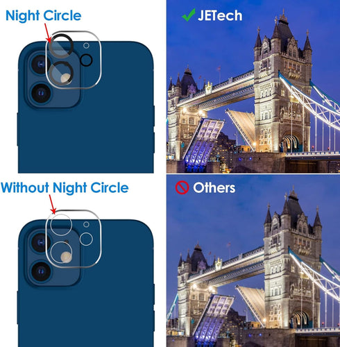 JETech 3-Pack Camera Lens Protector for iPhone 12 6.1", 9H Tempered Glass, HD Clear, Anti-Scratch, Case Friendly, Night
