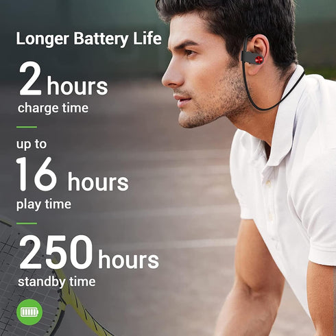 Shop Bluetooth 5.3 Waterproof Sports Earbuds, 16H Playtime, Noise Cancelling Mic, HiFi Bass for Gym & Running.