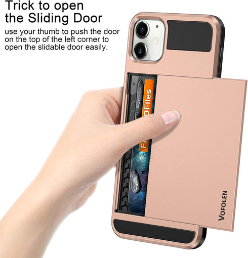 Vofolen iPhone 12 Case 5G Wallet Cover - Credit Card Holder Slot, Anti-Scratch Dual Layer Protective, Rose Gold