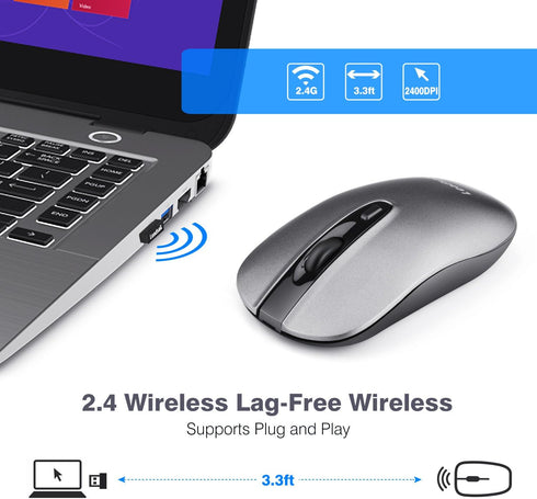 LeadsaiL Rechargeable Wireless Computer Mouse - 2.4G Portable Slim Cordless Mouse with 5 Adjustable DPI Levels for