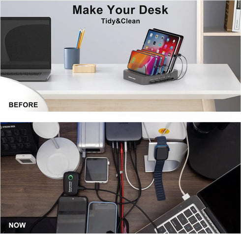 Charging Station for Multiple Devices, MSTJRY 5 Port Multi USB-A Charger Station with Power Switch for iPhone, iPad,