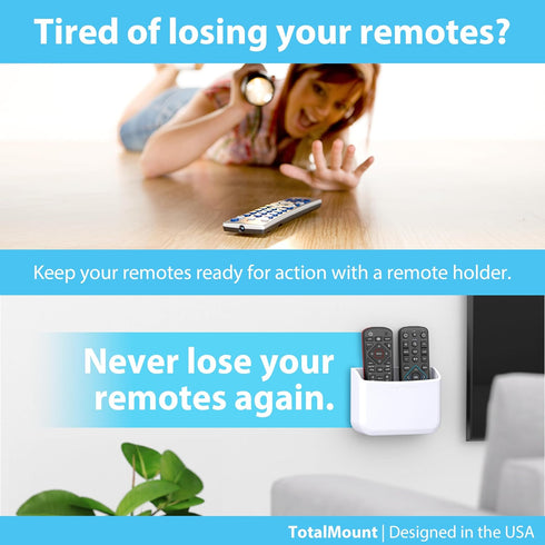 TotalMount Universal Remote Control Holder, Attaches to Wall or TV, Compatible with All Remotes