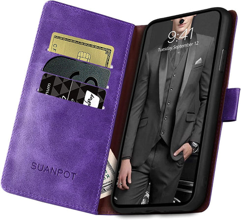 SUANPOT Purple Leather Wallet Case for Motorola One 5G Ace 2021, RFID Blocking Flip Folio Phone Cover