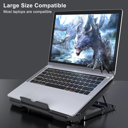 Laptop Cooling Pad with Adjustable Height, Two 5.1 Inches Fan, 2 USB Ports Suitable for 12"-15.6" Laptops (Black)