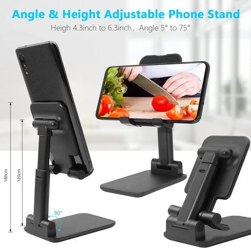 Folding Desktop Phone Stand, Adjustable Height Mobile Phone Holder for Desk, Office, Compatible with All Phones 4-10’’