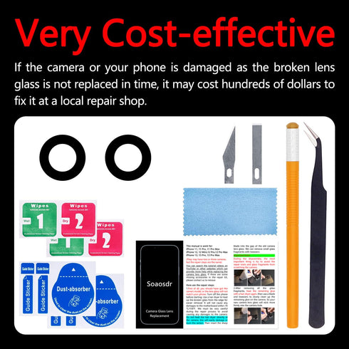Original Back Rear Camera Lens Glass Replacement for iPhone 14 6.1 inch & iPhone 14 Plus 6.7 inch with Toolkit