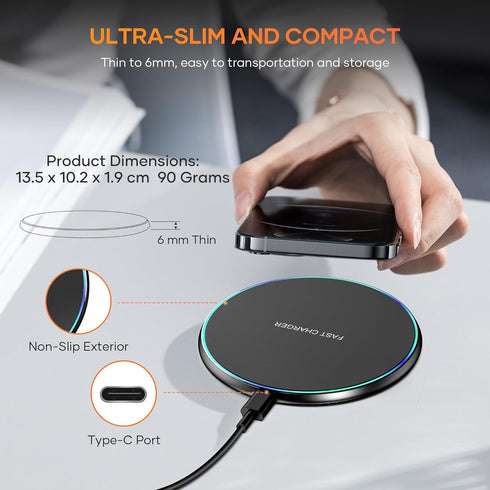 Wireless Charger Compatible with iPhone 15 14 13 12 11 Pro Max/Mini/Plus/XR/X/8, 15W Max Fast Wireless Charging Pad for