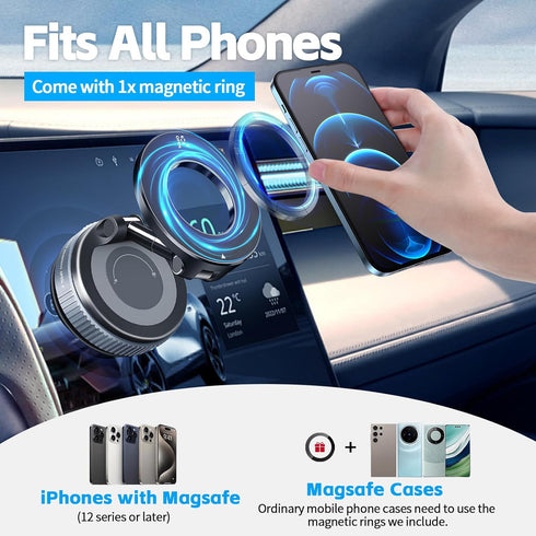SEREVIGPUL 360Vacuum 16 Upgraded Magnetic Phone HolderCar Phone MountSuction Cup Car Phone Mount for Magsafe