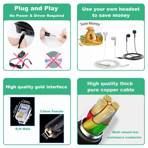 Headset Adapter Cable 3.5mm Smartphone Headset to RJ9/RJ10 for Cisco 7940 7970 7960 6900 8900