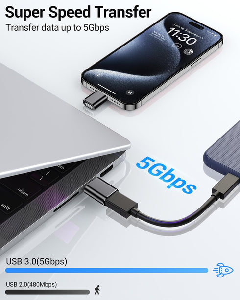 USB C to USB Adapter Pack of 4, Male to USB 3.0 Female Compatible with MacBook Pro 2020, iPad Pro 2020, Black