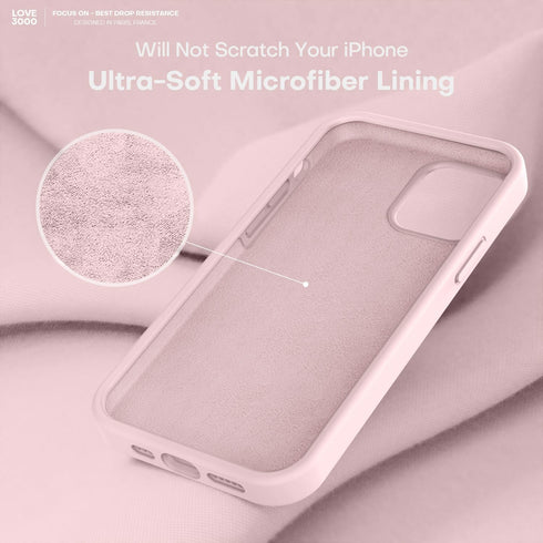 LOVE 3000 Chalk Pink iPhone 12/iPhone 12 Pro Case, Shockproof Silicone with Soft Anti-Scratch Microfiber Lining, 6.1"