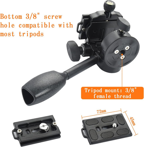 UTEBIT 11 lbs/5kg Tripod Fluid Head Tilt Head with Arca Swiss Quick Release Plate and Handle, Metal Camera Tripod Head