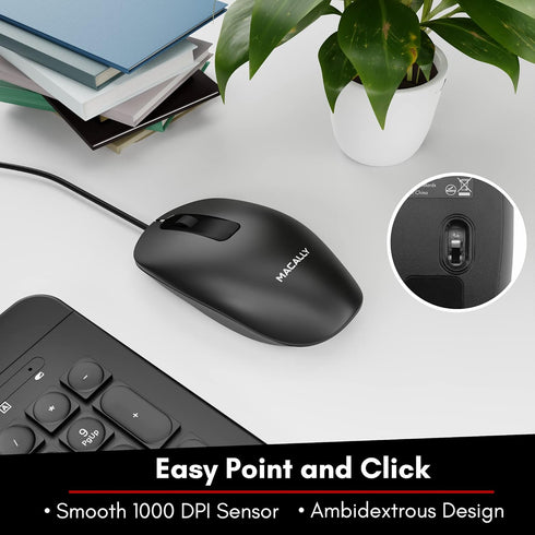 Wired Keyboard and Mouse Combo, Macally Slim Full Sized Ergonomic USB for Laptop and Desktop