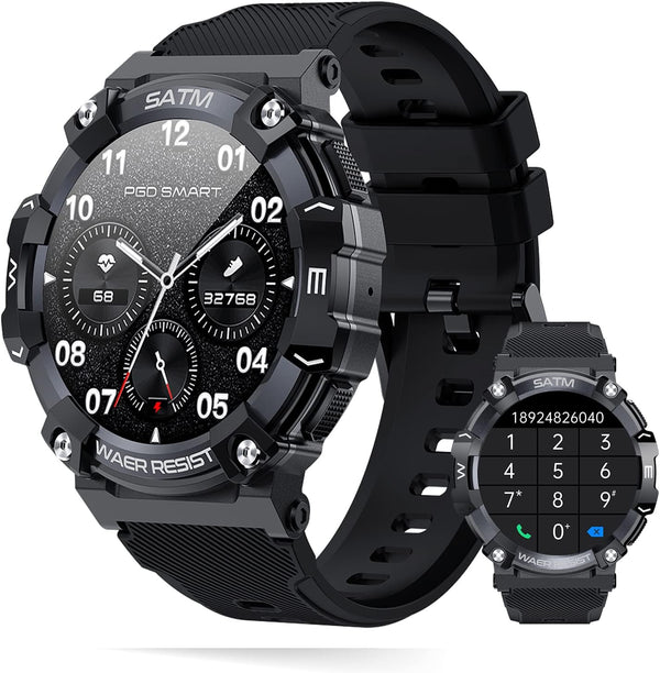 Goodatech Military SmartWatch 1.39" for Men Women, Phone Call, 5ATM IP68 Waterproof, Fitness Tracker, Black