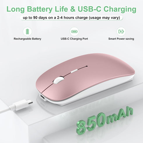 Gizdot 5.2/2.4G 3-Level Wireless Mouse for Laptop/MacBook Air/Pro & iPad, Mouse Jiggler Mode Bluetooth Rechargeable