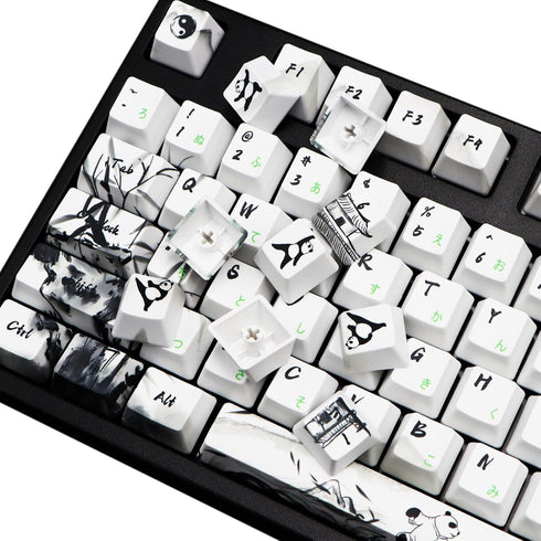 MOLGRIA Keycaps 110 Set Ink Panda for Full Sized Keyboard, Custom PBT OEM Profile with Japanese Font for Cherry MX