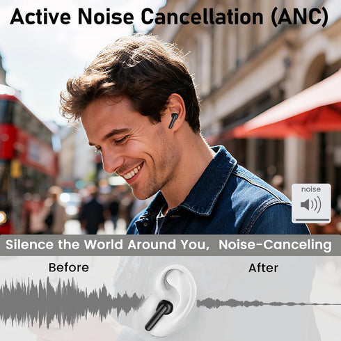60 Wireless Earbuds, Earbuds with Big Bass Stereo, Lightweight Bluetooth Headphones, Hours Playtime (Black)