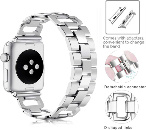 OULUCCI Stainless Steel Band for Apple Watch 38mm 40mm 41mm 42mm 44mm 45mm 46mm 49mm, Women D-Shape Sport Strap