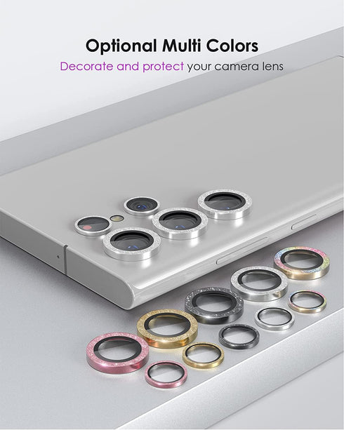 for S23 Ultra Camera Lens Protector, Aluminium Alloy Ring 9H Tempered Glass Anti Scratch Cover for Samsung Galaxy