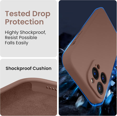 FireNova iPhone 13 Pro Max Case, Silicone Upgraded with Camera Protection, 2 Screen Protectors, Light Brown