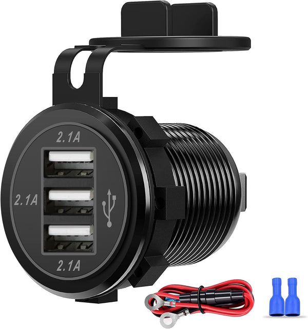 12V USB Outlet, 3 USB Charger Socket for Car, Boat, Marine, Bus, Truck, Golf, RV, Motorcycle and More - 1-Pack