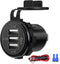 12V USB Outlet, 3 USB Charger Socket for Car, Boat, Marine, Bus, Truck, Golf, RV, Motorcycle and More - 1-Pack