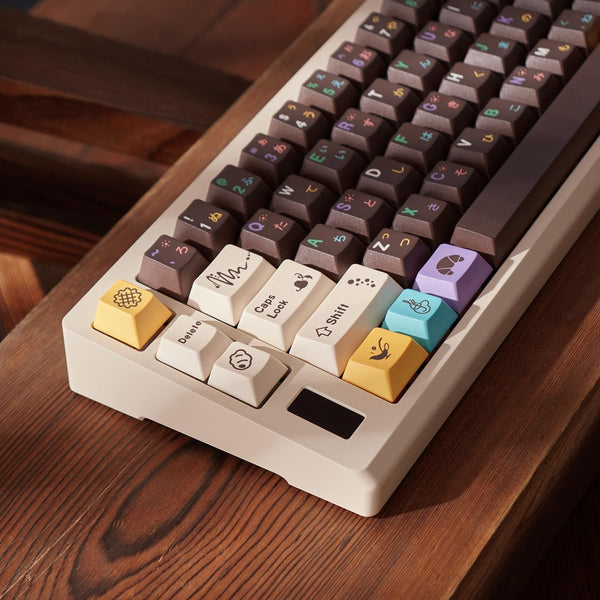 Mintcaps PBT Japanese Brown Keycap Set - 129 Keys Cherry Profile Cute Keycaps Custom Dye-Sublimation for Mechanical
