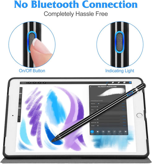 Stylus Pen for iPad Pencil, Rechargeable Active Stylus Pen Fine Point Digital Stylus Pencil for iPad Pro 9.7 (2016) Compatible with Most Capacitive Touch Screens Cellphone Tablets