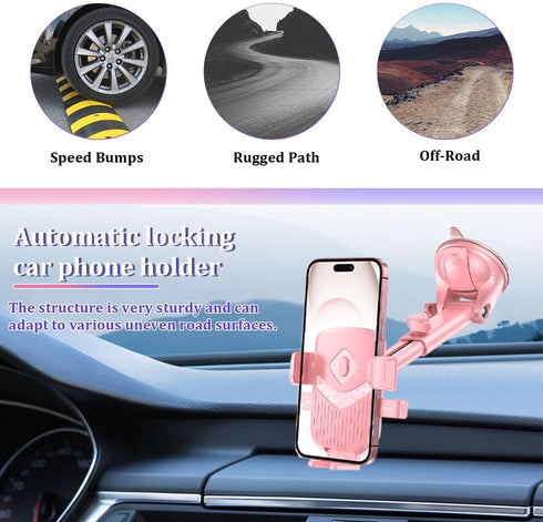 SWPHRT Car Phone Holder, Strong Suction Vehicle Dashboard Windshield Air Vent Cellphone Mount Cradle, Adjustable Hands