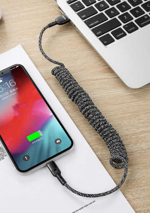 mcdodo Anti Winding Cable, LED Coiled Cord Nylon Braided Sync Charge USB Data 6FT/1.8M Cable (Black)