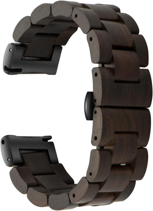 Band 20mm Compatible with Samsung Galaxy Watch, Natural Wooden Stainless Steel Link Bracelet Strap for 40/42/44mm