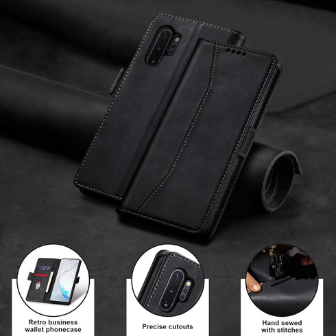 Flip Wallet Case for Samsung Galaxy Note 10 Plus, Leather Magnetic Folio Cover with Card Holder, Kickstand - TPU