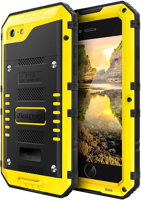 Beasyjoy Metal Case for iPhone SE 2022/3rd/2020/8/7, Waterproof Heavy Duty with Screen Protector, Yellow