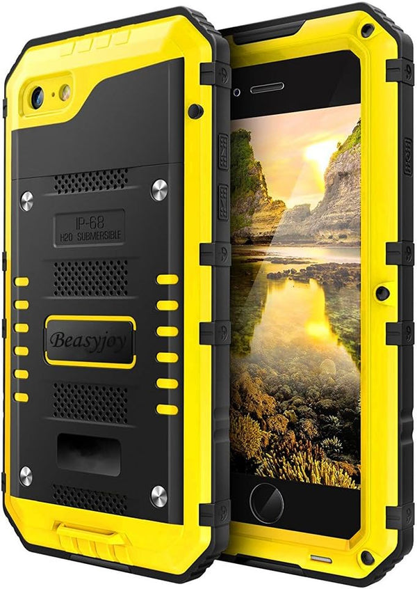 Beasyjoy Metal Case for iPhone SE 2022/3rd/2020/8/7, Waterproof Heavy Duty with Screen Protector, Yellow
